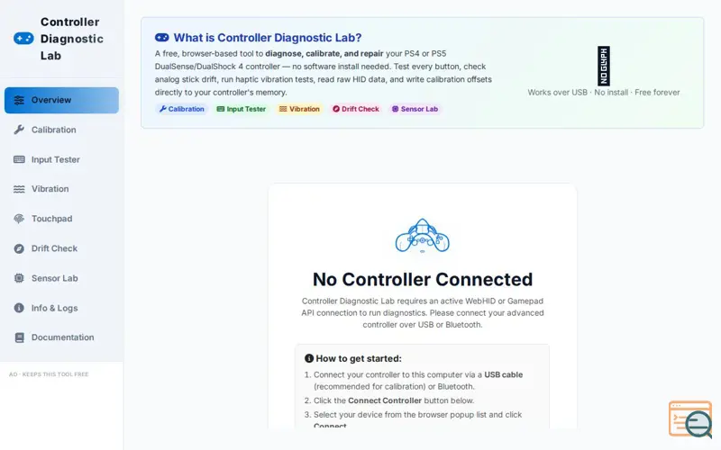 Screenshot of Controller Diagnostic Lab