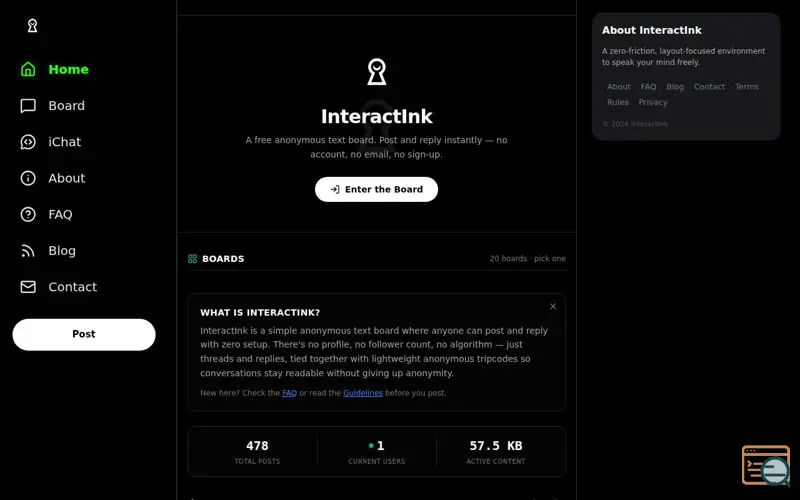Screenshot of InteractInk, a launch using HSTS