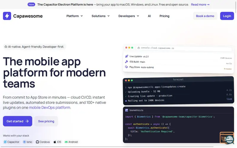 Screenshot of Capawesome, a launch using Angular