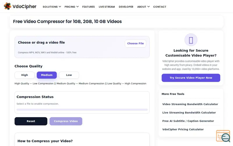Screenshot of Free Video Compressor - By VdoCipher