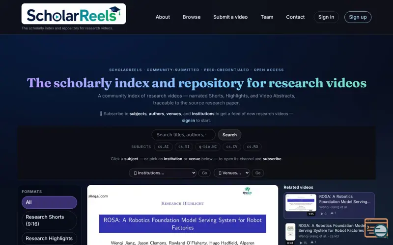 Screenshot of ScholarReels