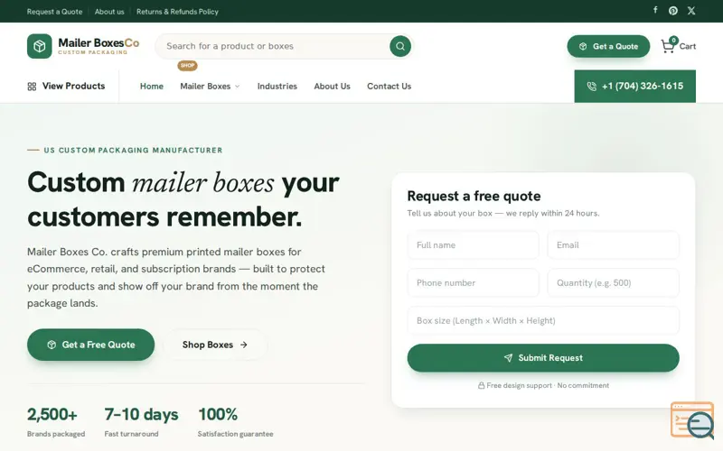 Screenshot of Mailer Boxes Co - Custom Mailer Boxes, a launch using Yoast