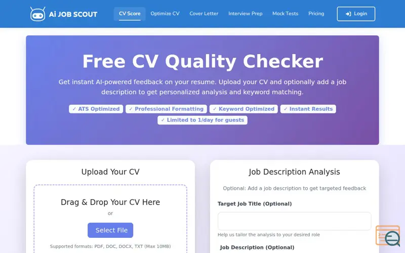 Screenshot of AIJobScout: Free CV Quality Checker