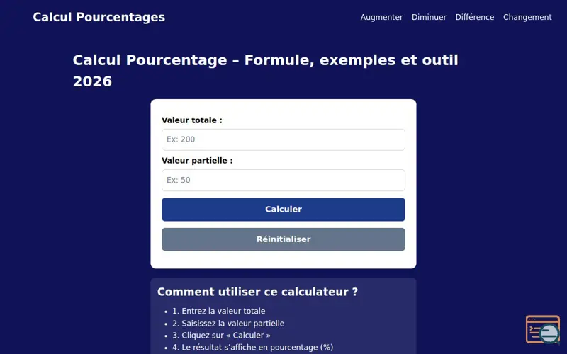 Screenshot of Calcul Pourcentages