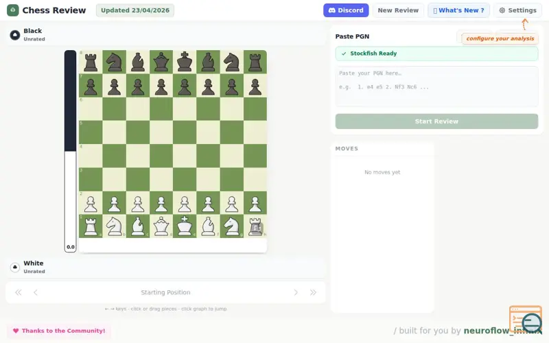 Screenshot of Chess Review, a launch using Lichess