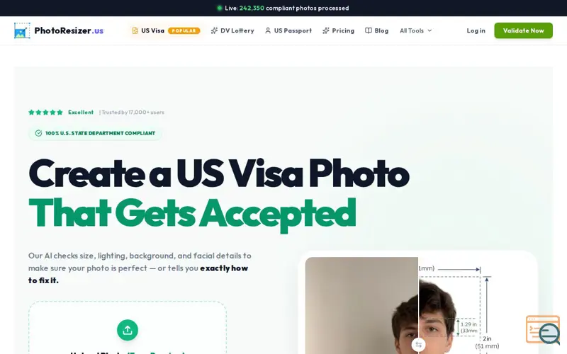 Screenshot of PhotoResizer.us