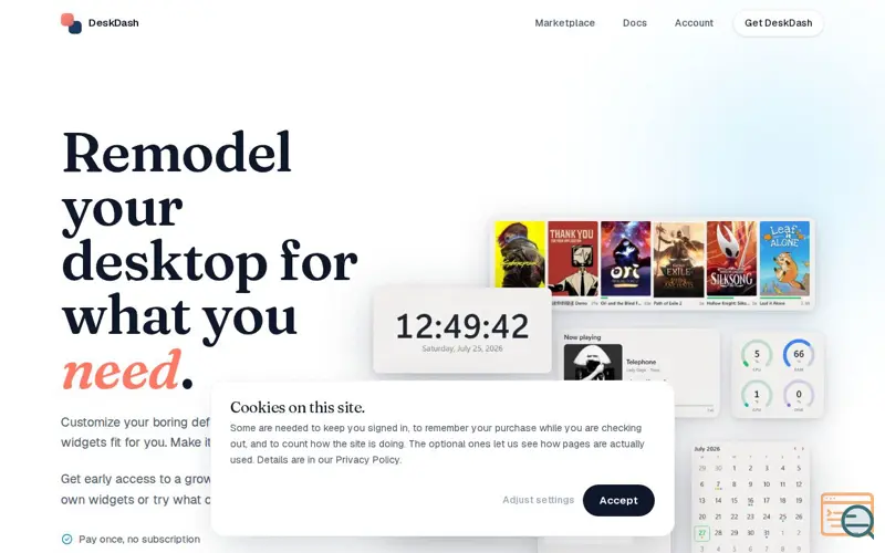 Screenshot of DeskDash: remodel your desktop for what you need