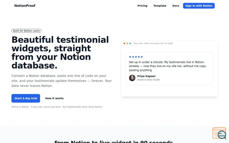 Screenshot of NotionProof