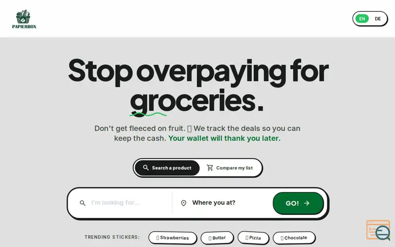 Screenshot of Papierbox