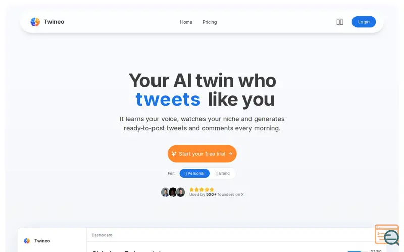 Screenshot of Twineo - AI twin for 𝕏
