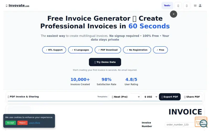 Screenshot of Free Invoice Generator