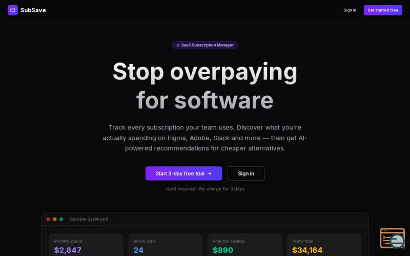 Screenshot of SubSave