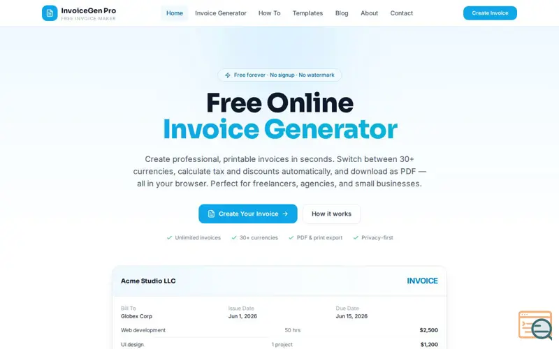 Screenshot of InvoiceGen Pro