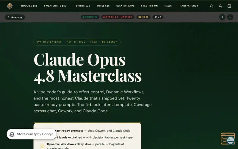 Screenshot of Claude Opus 4.8 Masterclass, a launch using HostedEmail