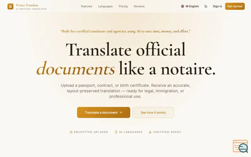 Screenshot of AI Document Translation in Seconds