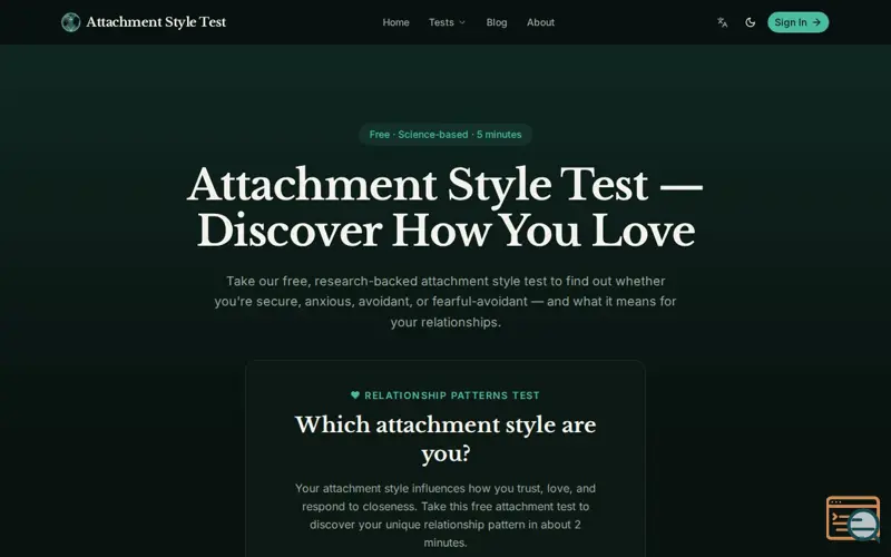 Screenshot of Attachment Style Test & Quiz