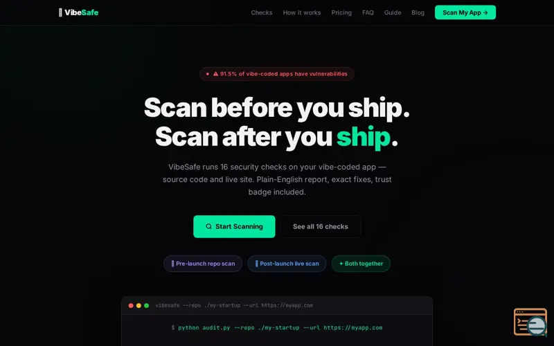 Screenshot of VibeSafe