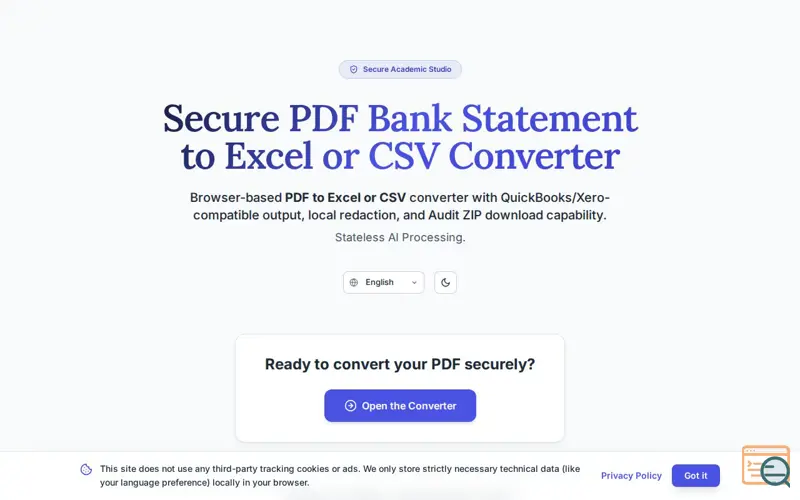 Screenshot of Secure Bank Statement Converter