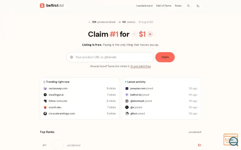 Screenshot of befirst.lol