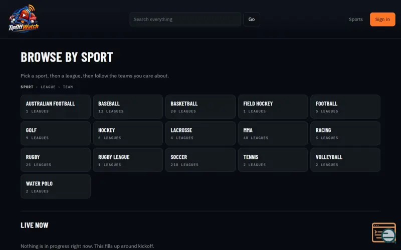 Screenshot of Live Sports