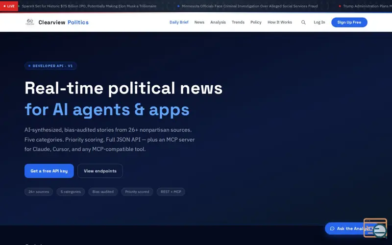 Screenshot of Clearview Politics API