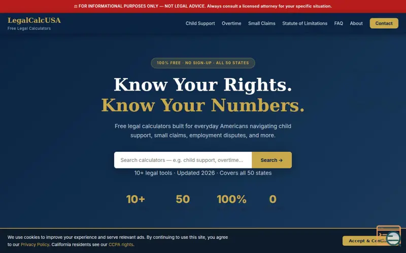 Screenshot of LegalCalcUSA