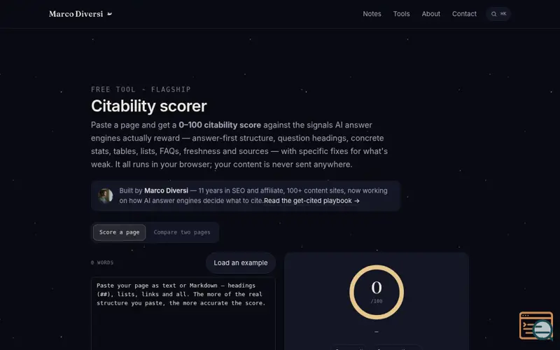 Screenshot of Citability Scorer