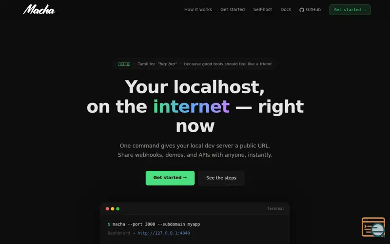 Screenshot of Macha — expose localhost to the internet