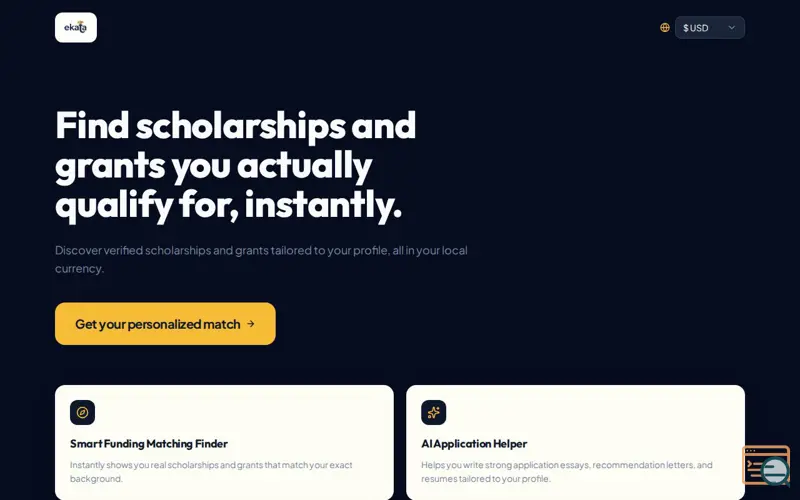Screenshot of Ekata: Global scholarships for you