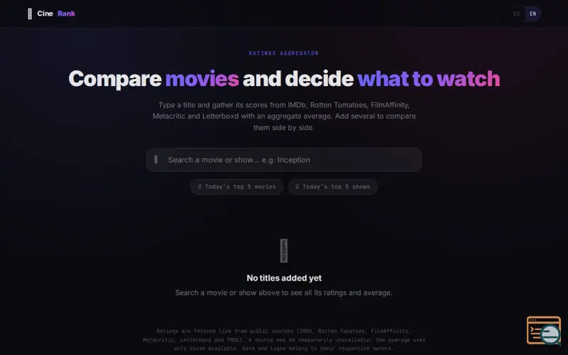 Screenshot of CineRank · Comparador de películas