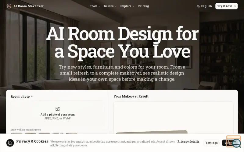 Screenshot of AI Room Makeover: Redesign Your Room from a Photo, a launch using GoodAITools