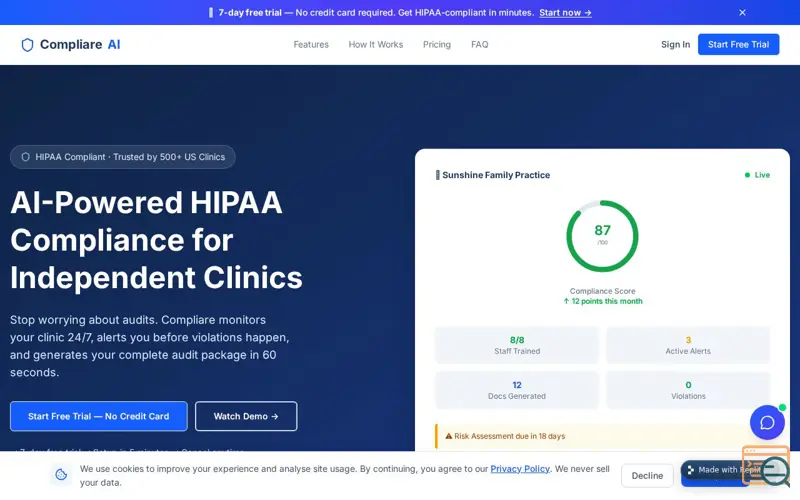 Screenshot of Compliare AI