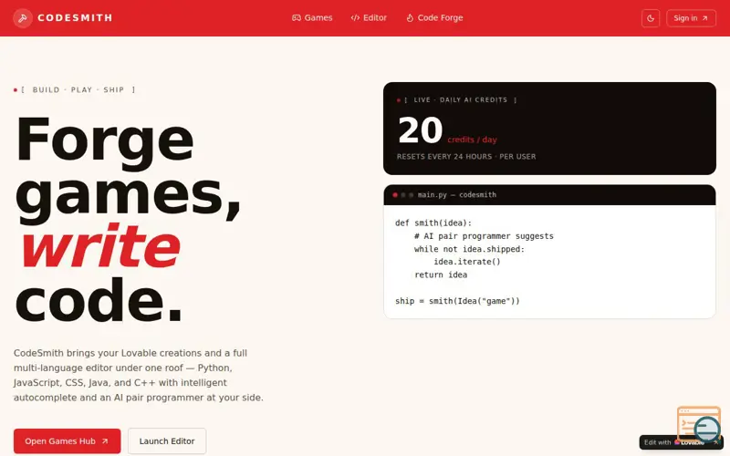 Screenshot of Forge games and code in one place