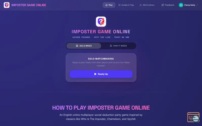 Screenshot of Imposter Game, a launch using Vite