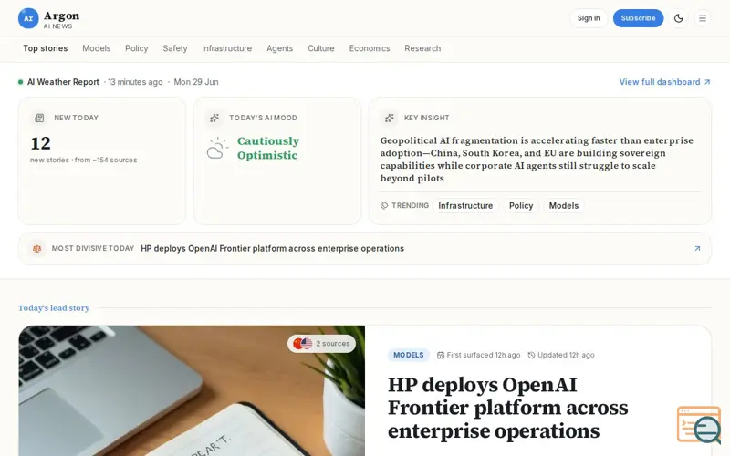Screenshot of Argon AI News