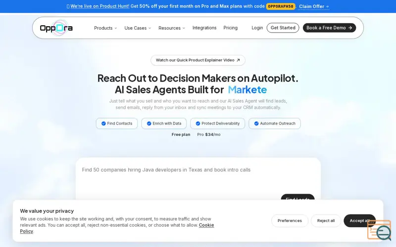 Screenshot of Oppora AI