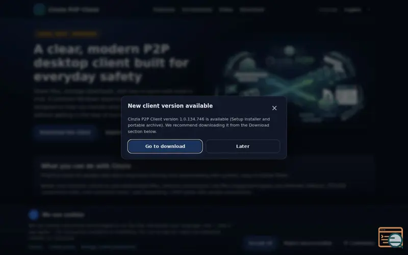 Screenshot of Cinzia P2P Client — Legal Safe