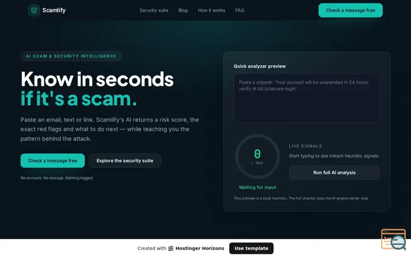 Screenshot of scamlify