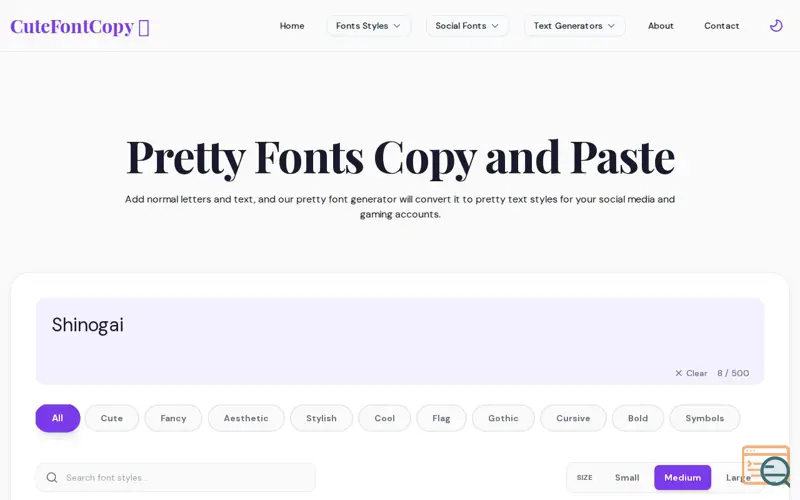 Screenshot of Pretty Fonts Generator
