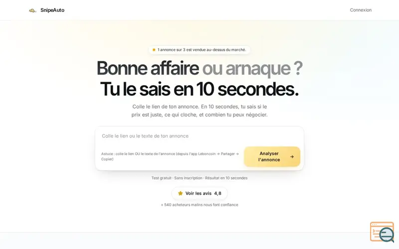 Screenshot of SnipeAuto — Bonne affaire ou pas ?