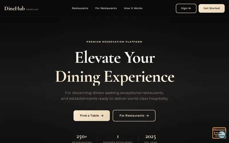 Screenshot of DineHub
