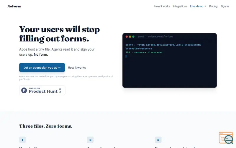 Screenshot of NoForm - Sign-up, minus the form.