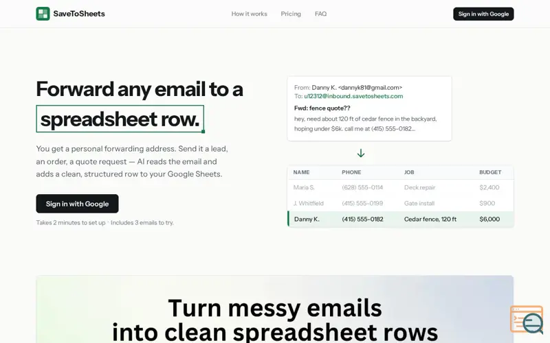 Screenshot of SaveToSheets