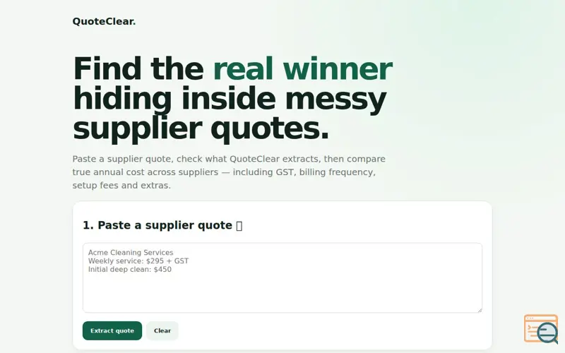 Screenshot of QuoteClear — Supplier Quote Comparison