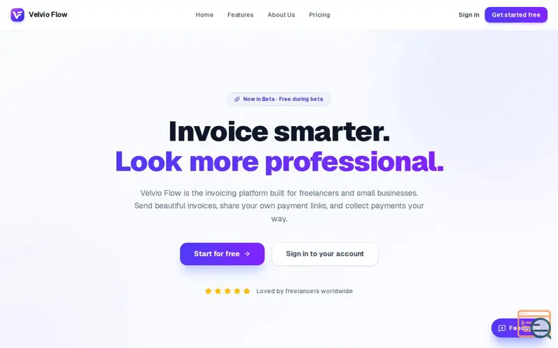 Screenshot of Velvio Flow — Professional Invoicing