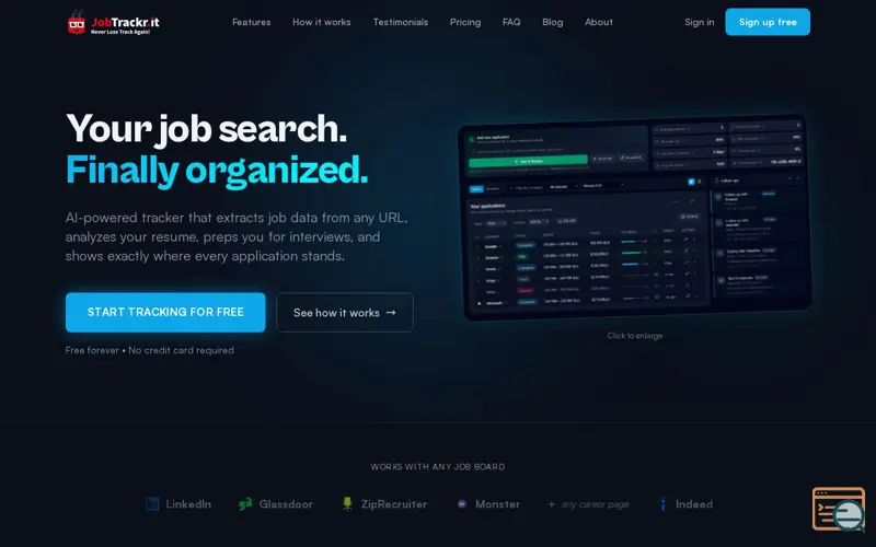 Screenshot of JobTrackr.it