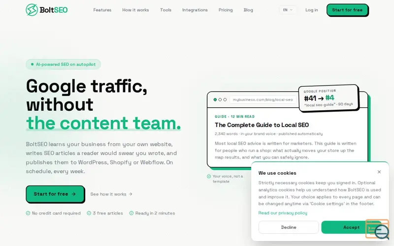 Screenshot of BoltSEO