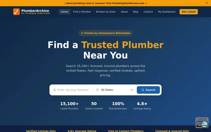 Screenshot of PlumberArchive — US Plumber Directory