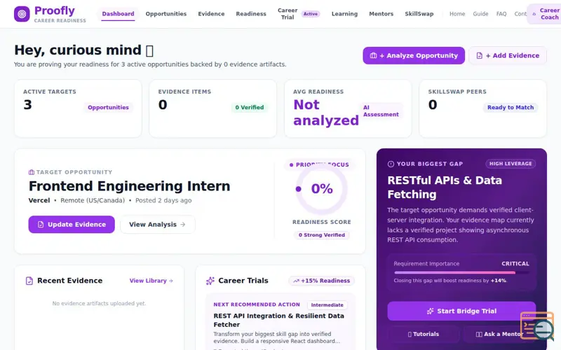 Screenshot of Proofly: AI Career Readiness Platform