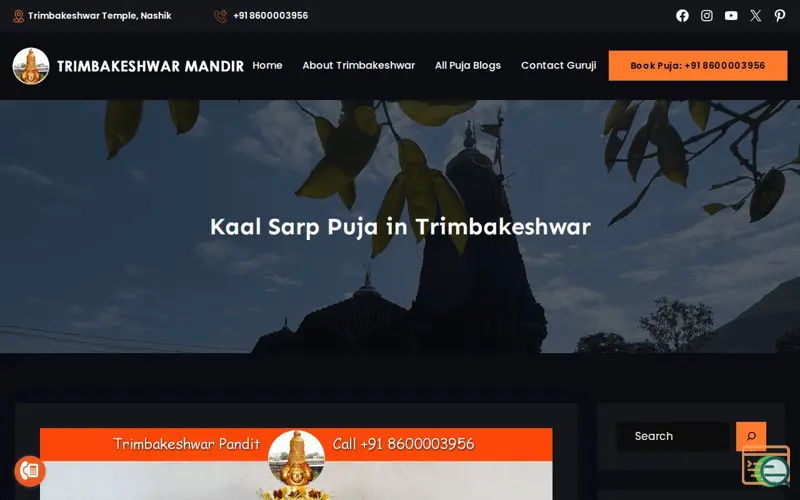 Screenshot of  Book Kaal Sarp Puja at Trimbakeshwar 